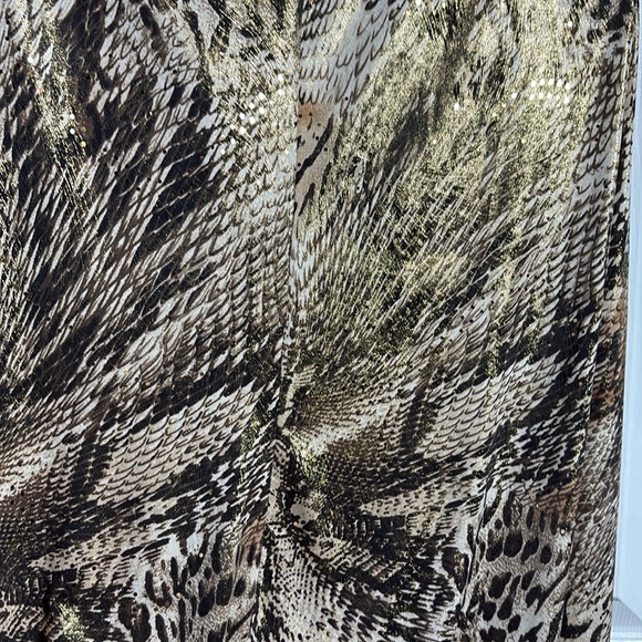 MSK Women Sleeveless Gold Shimmer Ruffle Hem Animal Print Dress Size 2X - Picture 4 of 9